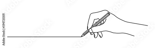 Hand holding a pencil and drawing a line. Hand drawn with thin line. Png clipart isolated on transparent background