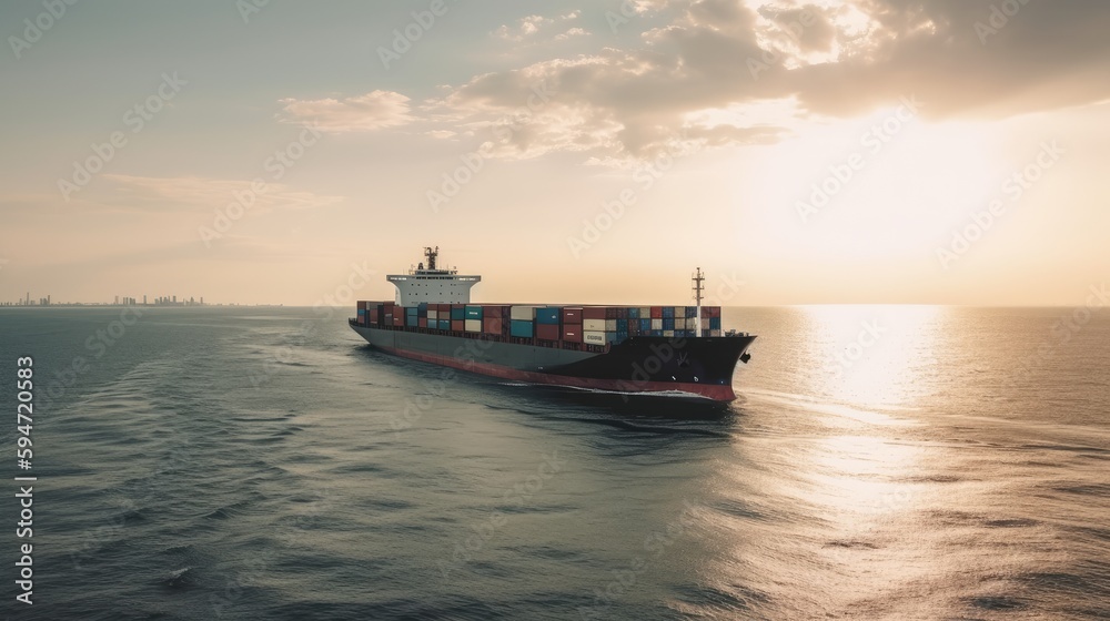 Aerial top view of cargo container business ship, global express in the ocean, logistic freight shipping and transportation, container cargo maritime ship with Generative AI.