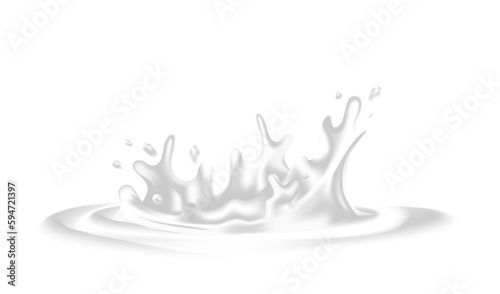 Vector illustration of splash of milk on white color background. 3d style design of white splash of milk with drop