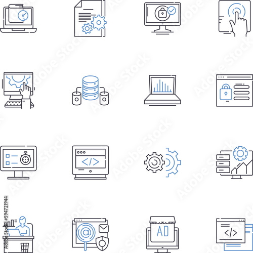 Web Station line icons collection. Website, Online, Internet, Station, Platform, Portal, Hub vector and linear illustration. Gateway,Node,Access outline signs set