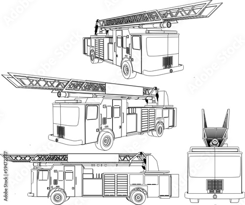 Vector sketch of vintage fire engine illustration