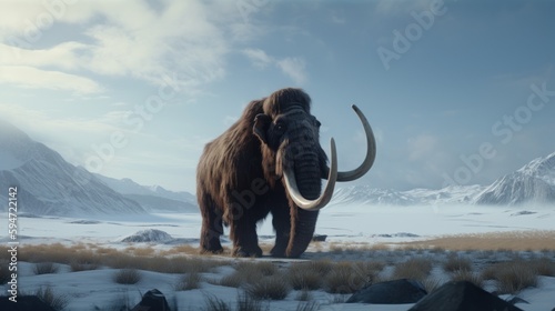 Mammoth in a cinematic icy background with beautiful colors generative ai