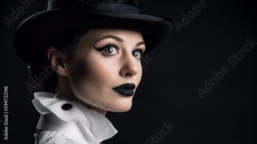 Portrait of a woman in elegant hat. Fashion concept. Image Generative AI.