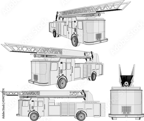 Vector sketch of vintage fire engine illustration