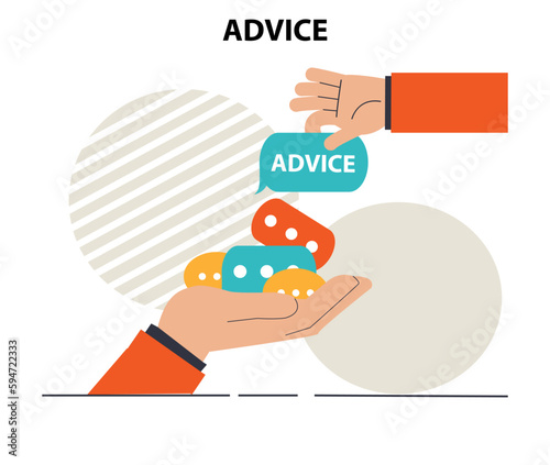 Advice concept set. Character or employee giving or taking a piece