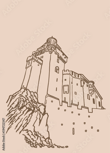 Graphical vintage sketch of Liechtenstein castle ,vector illustration, architecture of Germany