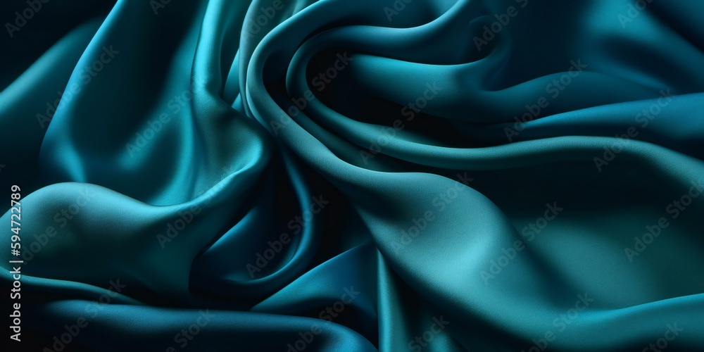 Obraz premium Blue silk fabric background. Smooth elegant blue silk or satin luxury cloth texture. Abstract blue background with layers of silk folded drapery, fashion wallpaper with levitating cloth. Generative AI