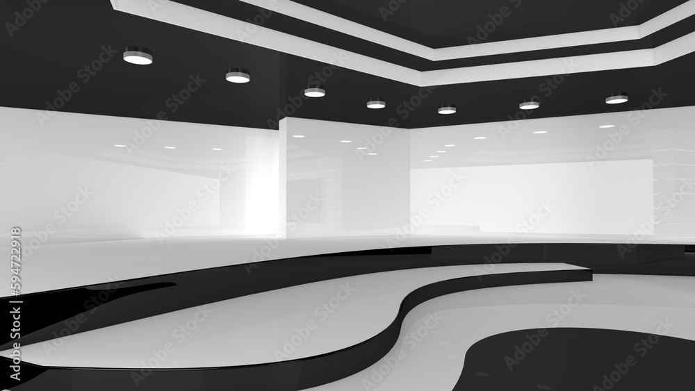 Tv Studio. News studio.3D rendering. Backdrop for any green screen or ...