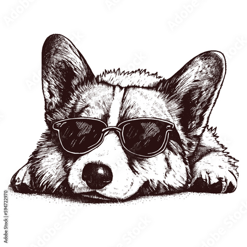 laying corgi dog wearing sunglasses illustration 