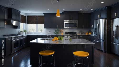 A spacious and well-lit kitchen mockup in contrasting colors - Model #003