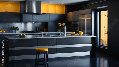 A spacious and well-lit kitchen mockup in contrasting colors - Model #003