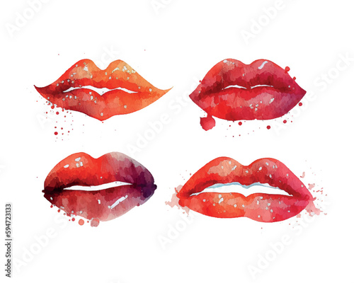 Sexy lips print graphic Sexy lips vector colorful watercolor glamour fashion beauty women. Red female lips. Fashion Woman