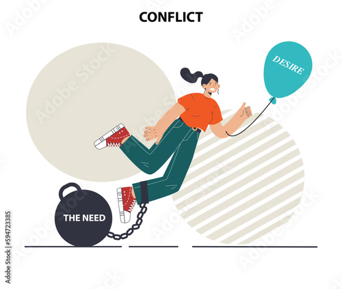 Psychological inner conflict. Different interests dilemma. Inbalance