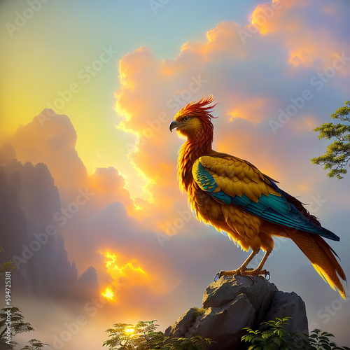 Phoenix bird. Sunset in a m...