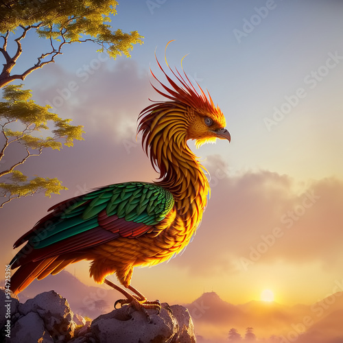 Phoenix bird. Sunset in a m...