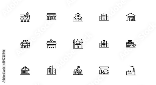 set ion building architecture landmark, vector icon