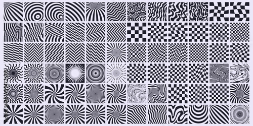 Collection Of Geometric Patterns. Set Of Abstract Modern Textures. Optical Illusion Backgrounds.