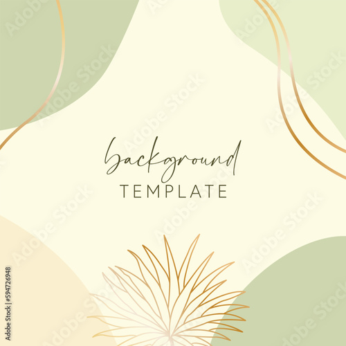Abstract background vector template with geometric shapes and tropical leaf. Good for social media posts, mobile apps, banner designs, online promotions and adverts. Tropical vector background. © Carrie