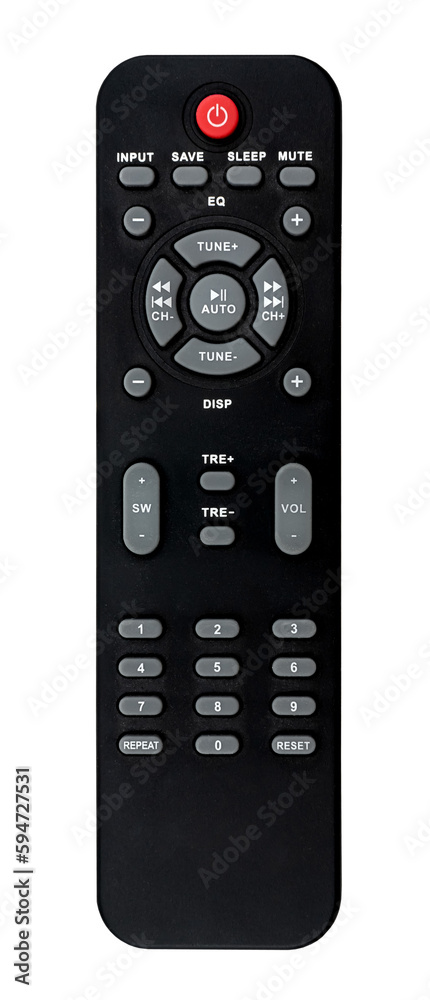 TV remote control, speakers, digital sound system on a white background. Remote Control TV remote control, speakers, digital sound system on a white background. Remote Control