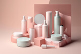 blank cosmetics products containers. beauty product display. Generative ai