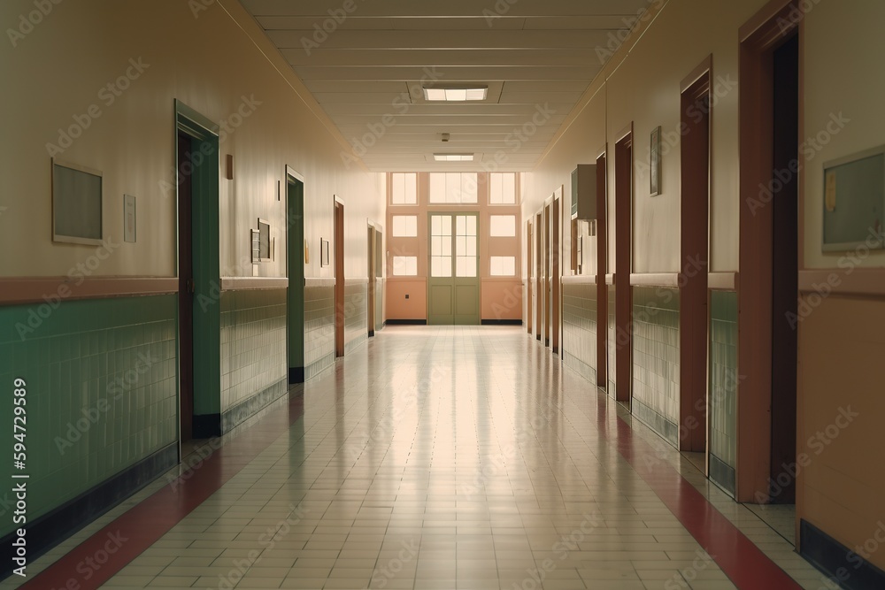 Photo of an empty hallway in school Photo of an empty hallway in school