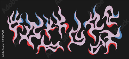 A modern set of sketches for a tattoo in the style of the 2000s. Abstract pattern of fire patterns. Punk openwork, informal culture.
