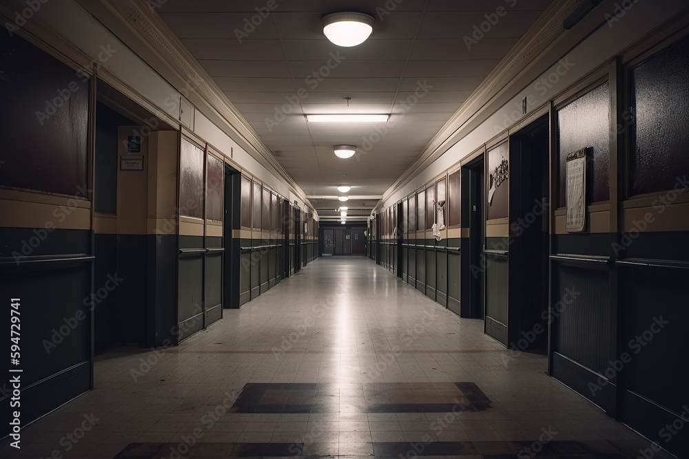 Photo of an empty hallway in school Photo of an empty hallway in school