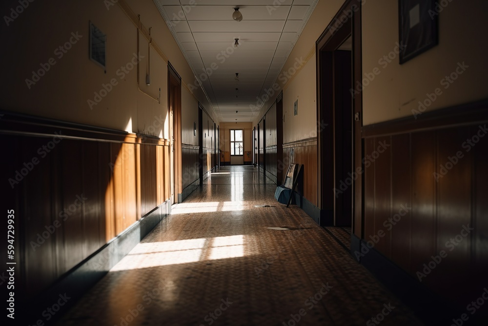 Photo of an empty hallway in school Photo of an empty hallway in school