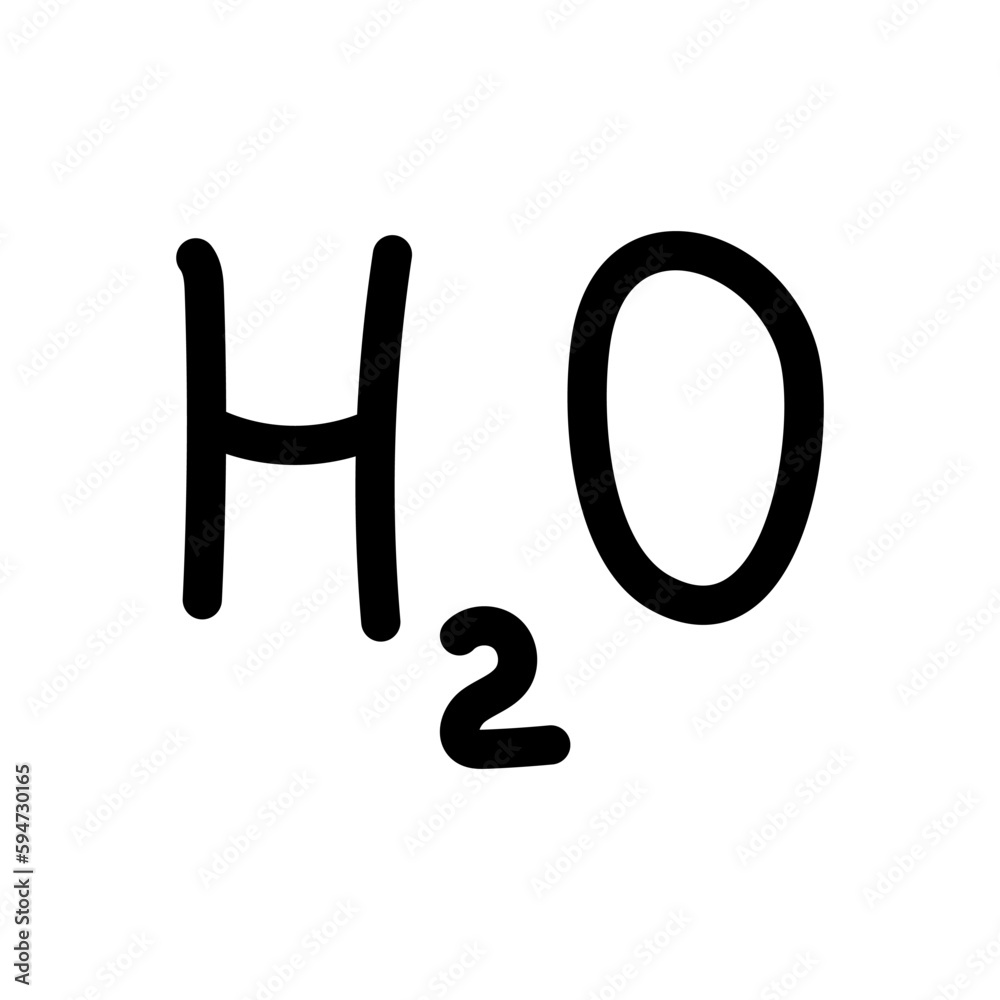 Chemical formula of water. Doodle vector image. Isolated on white background.
