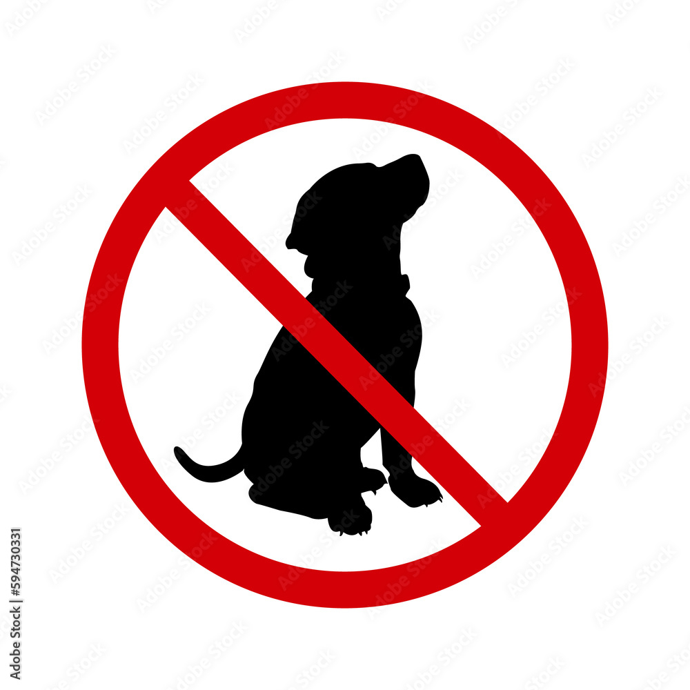 No dog sign. Forbidding sign, no walking with a dog. Red crossed circle