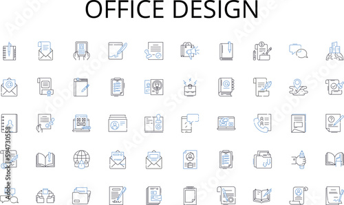 Office design line icons collection. Processor, Motherboard, Graphics, Storage, RAM, Power, Cooling vector and linear illustration. Keyboard,Mouse,Monitor outline signs set