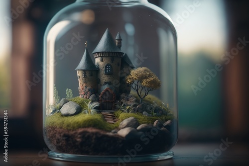 animated small castle inside a glass bubble  generative ai