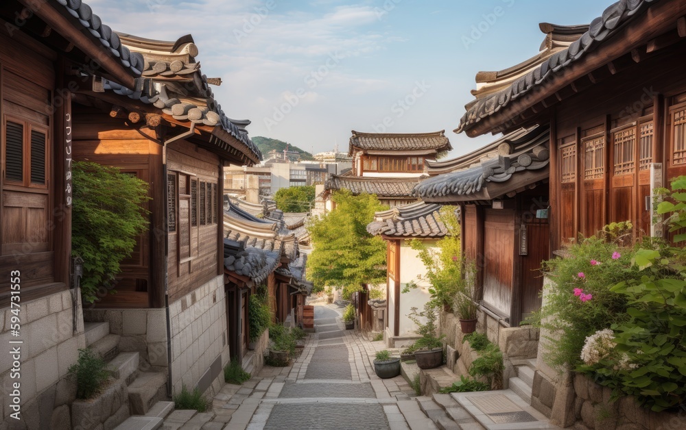 Bukchon Hanok Village of seoul city in Korea, Generative AI