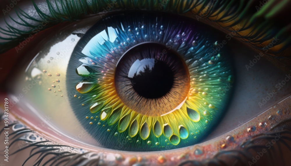 Hyper realistic macro crop eye LGBTQ colors, generative ai