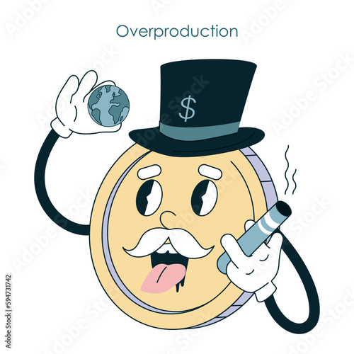 Overproduction and overconsumption concept set. Global ecological