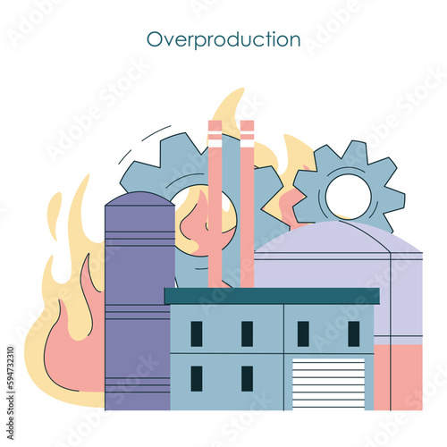Overproduction and overconsumption concept set. Global ecological