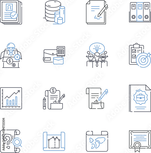 Results-driven mindset line icons collection. Achievement, Accountability, Action, Ambition, Analytical, Attentive, Avidity vector and linear illustration. Boldness,Diligence,Drive outline signs set