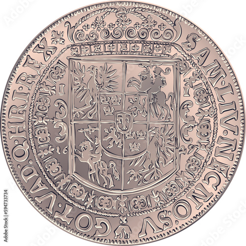 Vector reverse of silver crown thaler of Sigismund III Vasa 1627 photo