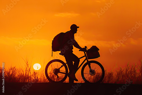 Biker Silhouette: Capturing a Cyclist Against a Radiant Sunset. Generative AI