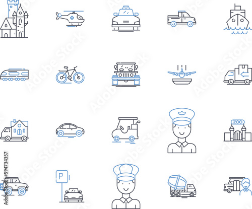 Conveyance line icons collection. Transportation, Delivery, Shipment, Transit, Transfer, Movement, Haulage vector and linear illustration. Dispatch,Shipping,Carriage outline signs set