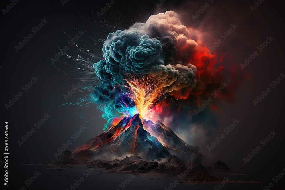 volcano emitting colored smoke, psychedelic volcano, generative AI
