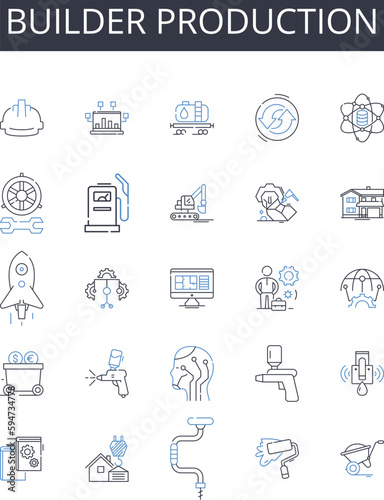 Builder production line icons collection. Manufacturer, Fabricator, Creator, Designer, Maker, Craftsman, Artisan vector and linear illustration. Machinist,Producer,Constructor outline signs set