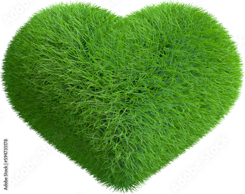Heart from grass. 3D render...