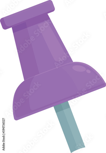 Purple pin push icon cartoon vector. Paper attach. Tack button