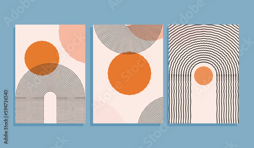 set of banners with geometric lines shapes and circles
