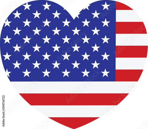 An America American flag in the shape of a heart design concept illustration