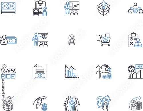 Pulling in income line icons collection. Earning, Revenue, My, Gain, Profit, Cash, Wages vector and linear illustration. Salary,Compensation,Remuneration outline signs set