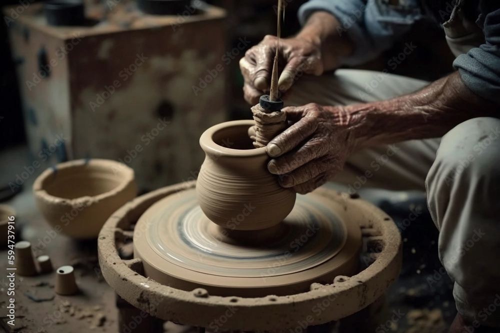 a potter creating a beautiful ceramic vase on a pottery wheel, Generative AI a potter creating a beautiful ceramic vase on a pottery wheel, Generative AI