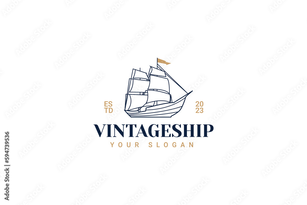 Naklejka premium ship sailing vintage logo vector icon illustration
