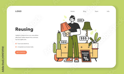 Zero waste web banner or landing page. Upcycling or reuse
